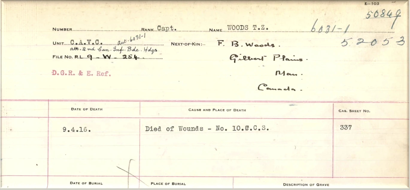 Record of Captain Wood's death