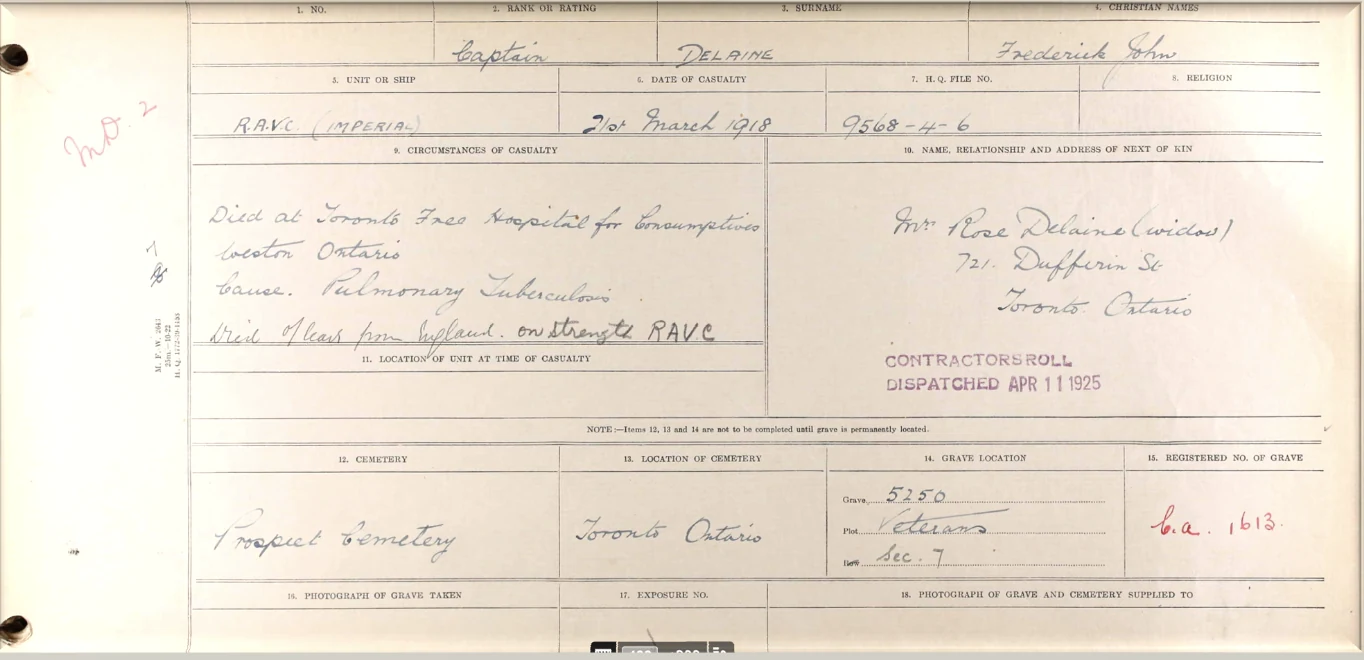 Record of Delaine's death